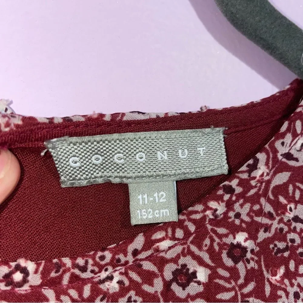 Coconut Prairie Dress Girls Size 11/12 Ruffle Tulle Ditsy Floral Cottagecore